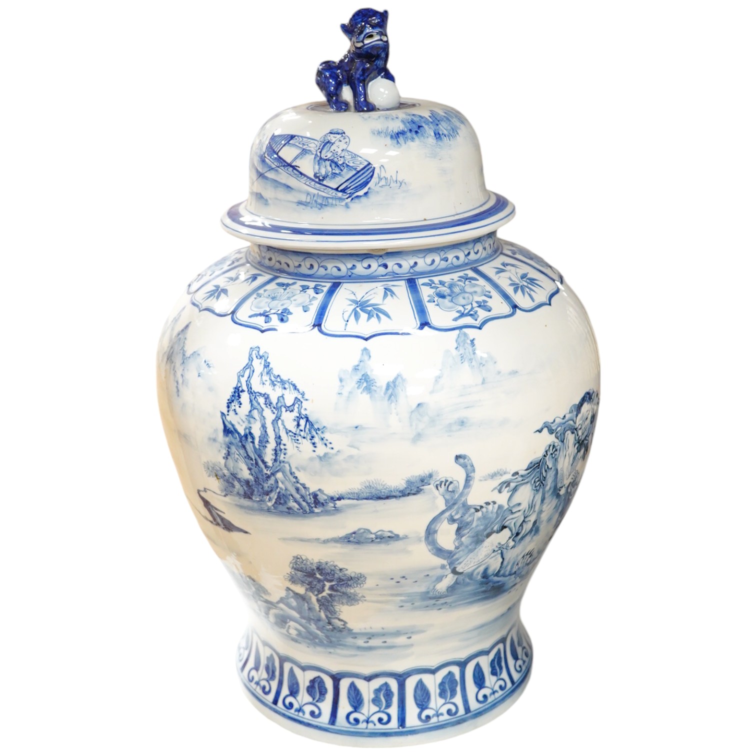 A large Chinese blue and white baluster jar and cover, 62cm high. Condition - good